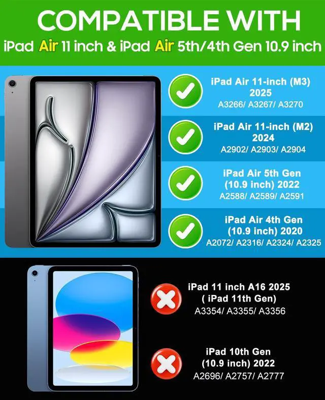 Alt view image 2 of 5 - Cantis Case for iPad Air 11-inch (M3) 2025/ (M2) 2024, iPad Air 5th/4th Generation (2022/2020) 10.9 Inch, Heavy Duty Shockproof Rugged Protective for i Pad Air 11'', Rose Gold