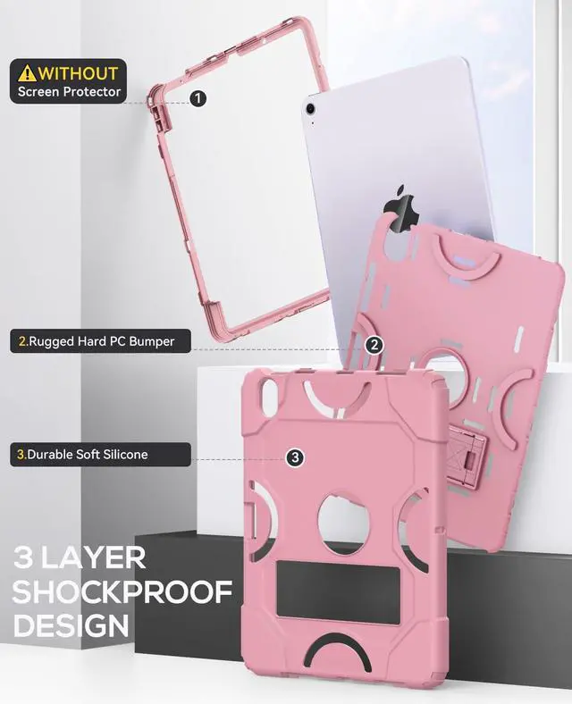 Alt view image 4 of 5 - Cantis Case for iPad Air 11-inch (M3) 2025/ (M2) 2024, iPad Air 5th/4th Generation (2022/2020) 10.9 Inch, Heavy Duty Shockproof Rugged Protective for i Pad Air 11'', Rose Gold