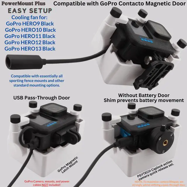 Alt view image 3 of 5 - 9Thirteen, Cooler Fan/Case. Works with GoPro HERO9, HERO10, HERO11, HERO12, HERO13, Reduce Overheating in Static Environments at Sporting Events, Vlogging, Dash,Airplane Cam (White, PowerMount Plus)