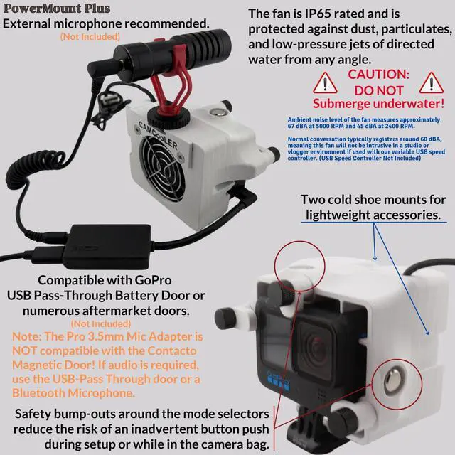 Alt view image 5 of 5 - 9Thirteen, Cooler Fan/Case. Works with GoPro HERO9, HERO10, HERO11, HERO12, HERO13, Reduce Overheating in Static Environments at Sporting Events, Vlogging, Dash,Airplane Cam (White, PowerMount Plus)