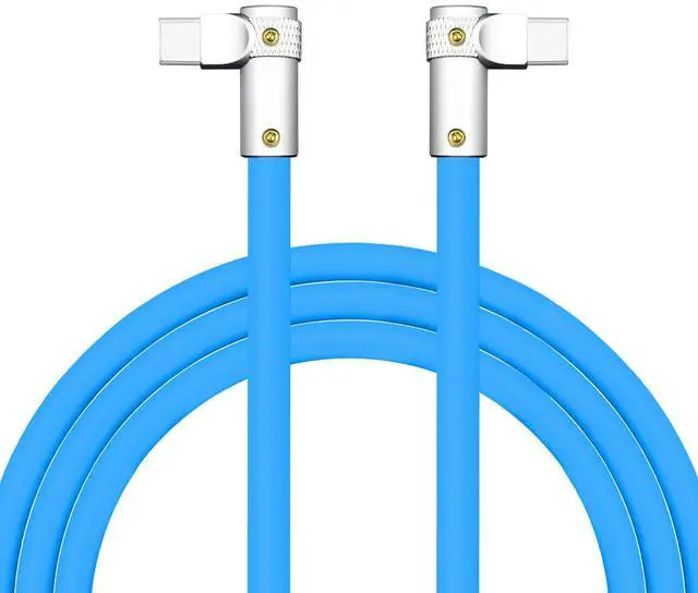 Main image of chubbycable FlexElbow Pro - 90 Degree Design 240W Fast Charge Cable Ultra-Thick Silicone Right Angle USB C Cable Phone Tablets Charging Cord, Blue, Double Elbow Type C to Type C, 0.32FT