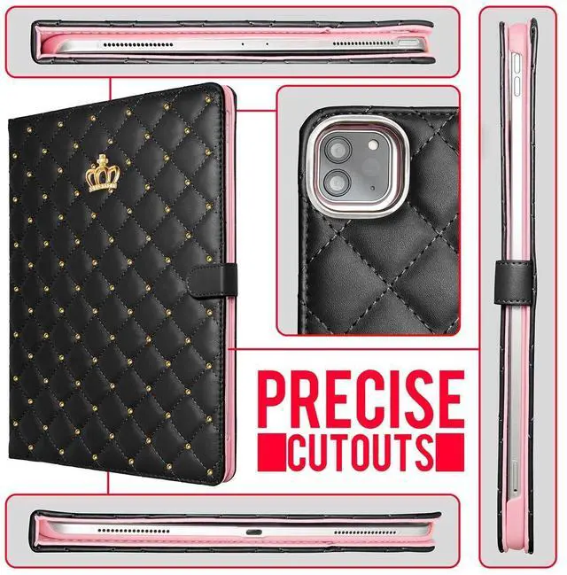 Alt view image 5 of 5 - Changjia for iPad Air 11 Inch Case M3 (2025)/M2 (2024),iPad Air 5th/4th Generation 10.9 Inch (2022/2020) with Pencil Holder,Girly Cute Crown Diamond Elegant Auto Sleep/Wake Stand Protective Case,Black