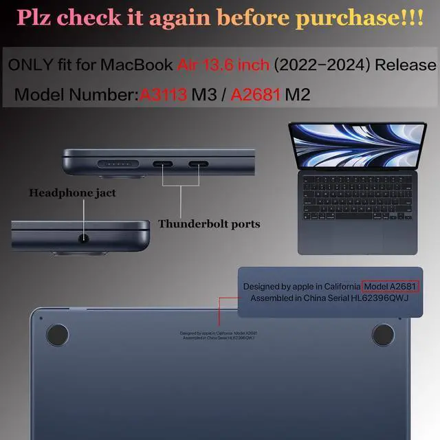 Alt view image 2 of 5 - Conbovo Compatible with MacBook Air 13.6 inch Case M2 M3 M4 2022 2023 2024 2025 A3240 A3113 A2681, Plastic Hard Shell Case & Keyboard Cover & Type-C Adapter, Mecha