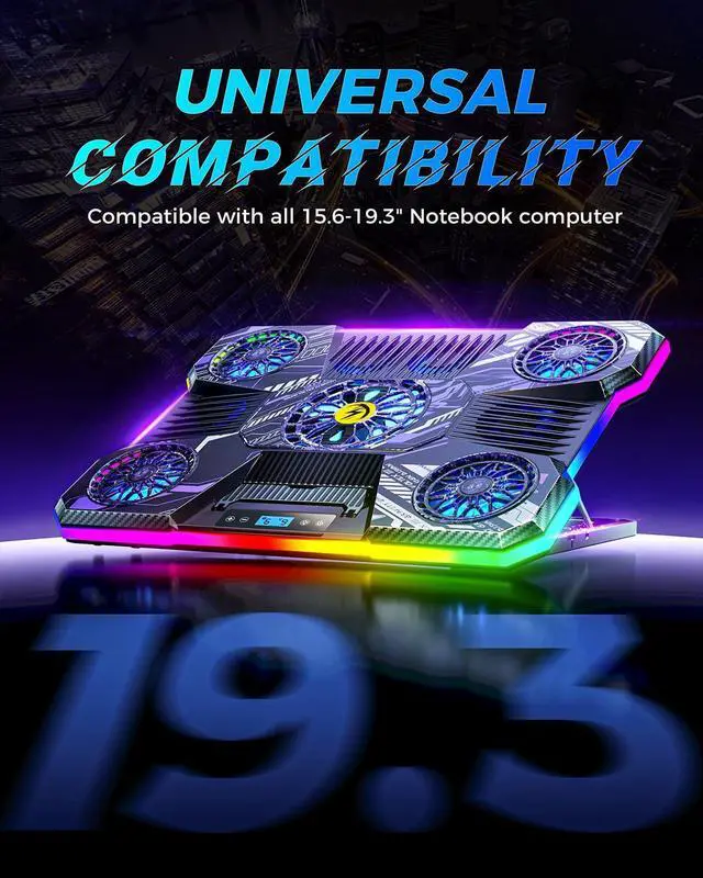 Alt view image 5 of 5 - ChillCore Laptop Cooling Pad, RGB Laptop Fan Cooling Pad 9 Fans for 15.6-19.3 Inch Laptops, Gaming Laptop Cooler with 8 Height Stands, 2 USB Ports - A21 Pattern