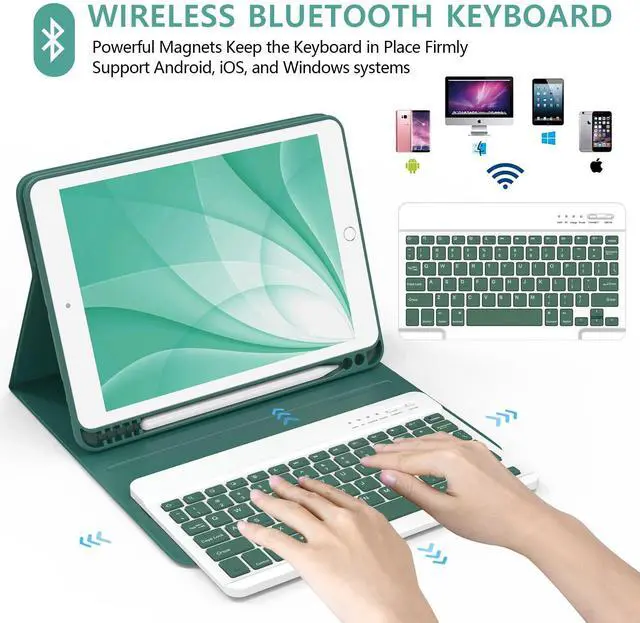 Alt view image 3 of 5 - Keyboard Case for iPad 9th/8th/7th Generation 10.2", for iPad 9th Generation Case With Magnetic Detachable Wireless Keyboard, Auto Sleep/Wake Function,for iPad Pro 10.5" / iPad Air 3rd Gen(Dark Green)