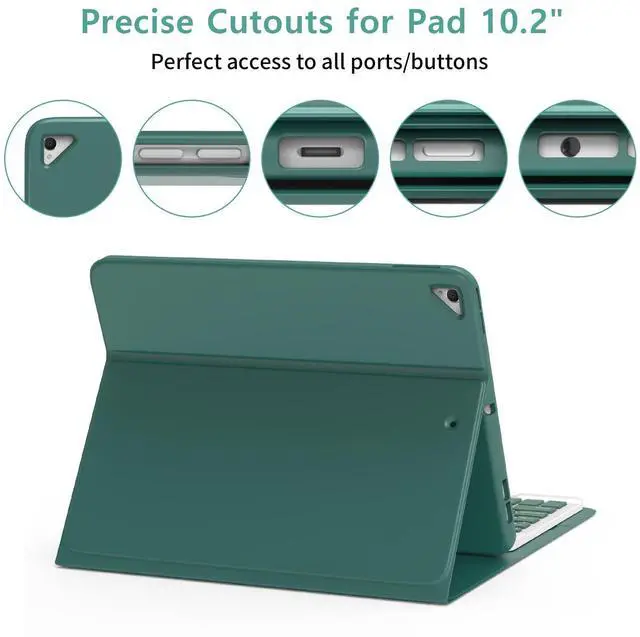 Alt view image 4 of 5 - Keyboard Case for iPad 9th/8th/7th Generation 10.2", for iPad 9th Generation Case With Magnetic Detachable Wireless Keyboard, Auto Sleep/Wake Function,for iPad Pro 10.5" / iPad Air 3rd Gen(Dark Green)