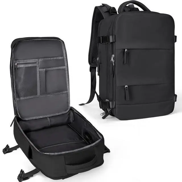 Main image of coowoz Large Travel Backpack For Women Men,Carry On Backpack Flight Approved,Hiking Backpack Waterproof Outdoor Sports Rucksack Casual Daypack Fit 15.6 Inch Laptop Shoes Compartment (Black)