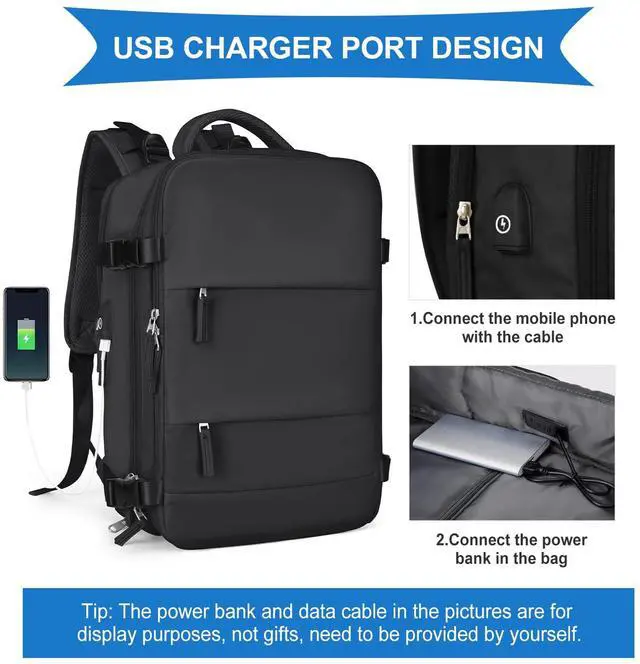 Alt view image 5 of 5 - coowoz Large Travel Backpack For Women Men,Carry On Backpack Flight Approved,Hiking Backpack Waterproof Outdoor Sports Rucksack Casual Daypack Fit 15.6 Inch Laptop Shoes Compartment (Black)