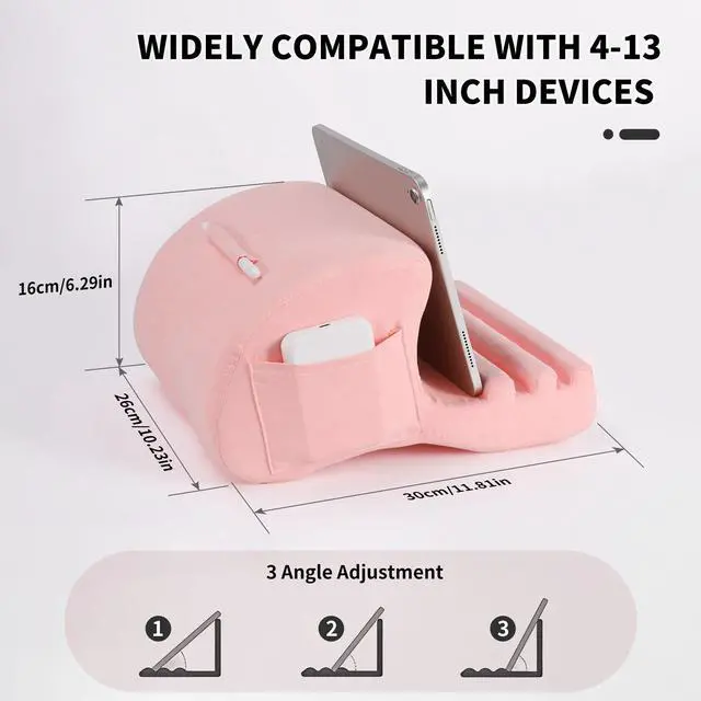 Alt view image 4 of 5 - CreaDream Tablet Pillow Stand, Pillow Pad for IPad, Tablet Holder for Bed, Lap and Desk with 3 Viewing Angles, Tablet Accessory Compatible with 4-13 inch Kindle, Galaxy Tab, E-Reader (Pink)