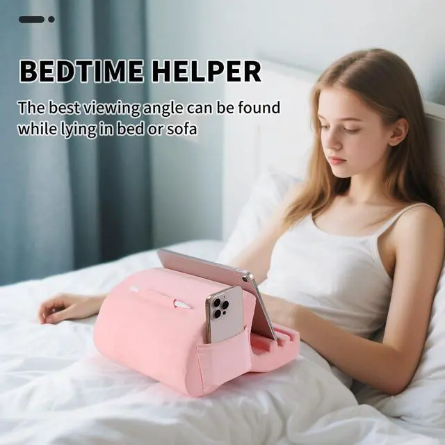 Alt view image 3 of 5 - CreaDream Tablet Pillow Stand, Pillow Pad for IPad, Tablet Holder for Bed, Lap and Desk with 3 Viewing Angles, Tablet Accessory Compatible with 4-13 inch Kindle, Galaxy Tab, E-Reader (Pink)