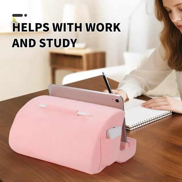 Alt view image 5 of 5 - CreaDream Tablet Pillow Stand, Pillow Pad for IPad, Tablet Holder for Bed, Lap and Desk with 3 Viewing Angles, Tablet Accessory Compatible with 4-13 inch Kindle, Galaxy Tab, E-Reader (Pink)