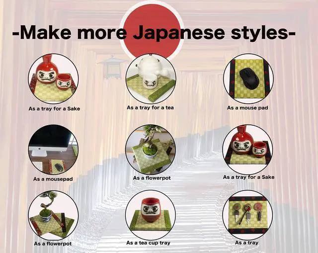 Alt view image 4 of 5 - Japanese Small Tatami Mat, Japanese Style Decoration, Home and Company Decoration, Mouse Pad, Tea Tray, Japanese Gift(Dark Blue)