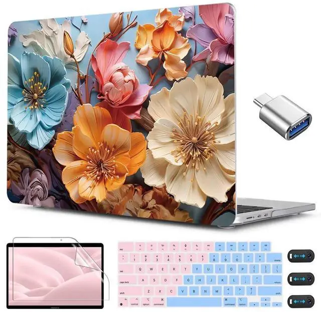 Main image of CISSOOK for MacBook Air 13 inch M2 M3 M4 Case 2022 2023 2024 2025 Release, Flower Hard Shell Cases with Keyboard Cover OTG Adapter for MacBook Air 13.6 inch A3240 M3113 A2681