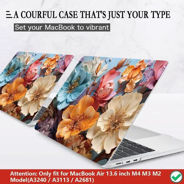 Alt view image 3 of 5 - CISSOOK for MacBook Air 13 inch M2 M3 M4 Case 2022 2023 2024 2025 Release, Flower Hard Shell Cases with Keyboard Cover OTG Adapter for MacBook Air 13.6 inch A3240 M3113 A2681