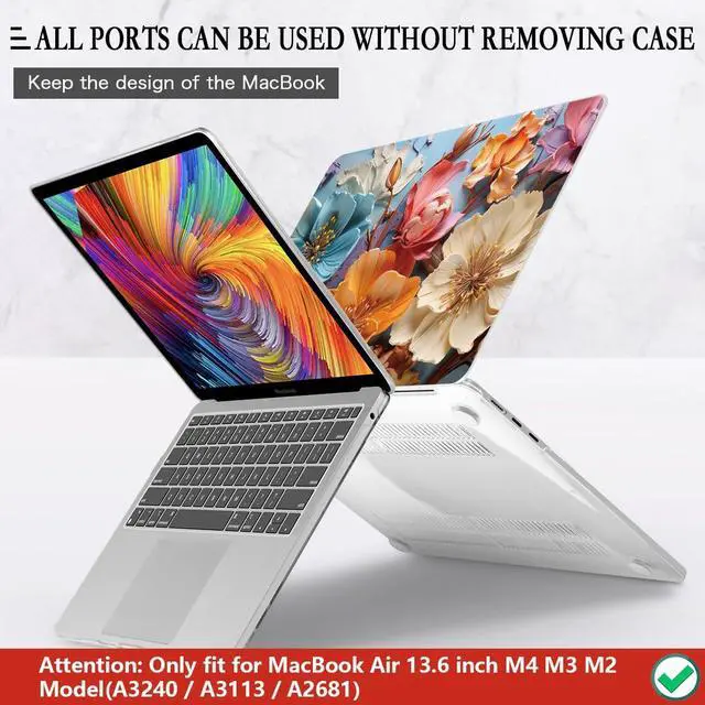 Alt view image 5 of 5 - CISSOOK for MacBook Air 13 inch M2 M3 M4 Case 2022 2023 2024 2025 Release, Flower Hard Shell Cases with Keyboard Cover OTG Adapter for MacBook Air 13.6 inch A3240 M3113 A2681