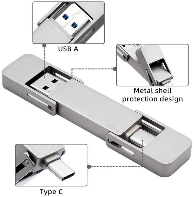 Alt view image 4 of 5 - CHUCHENG USB Drive 128GB External SSD,USB 3.2 Gen 2 A+C Dual Port Portable SSD,Up to 550MB/s for Data Storage, External Solid State Hard Drive for iPhone 15/16 /Android/PC/Mac/Laptop