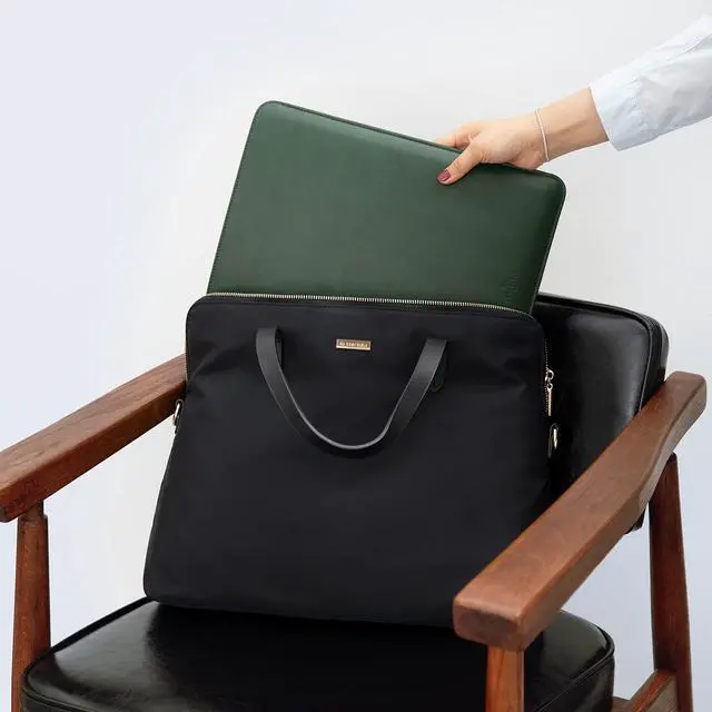 Alt view image 5 of 5 - Comfyable Laptop Sleeve 14 Inch Precisely Compatible with MacBook Pro M4 M3 M2 M1 Pro/Max 2024, Faux Leather Cover Case 14 in, Green