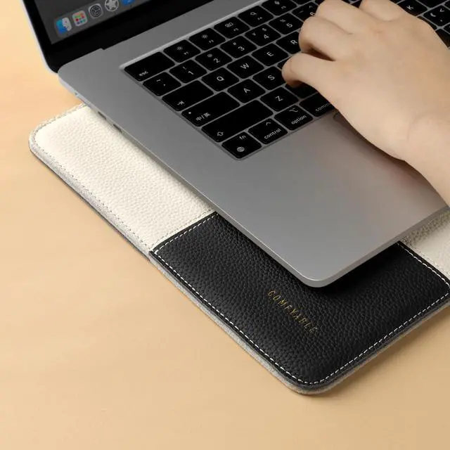 Alt view image 5 of 5 - Comfyable Laptop Sleeve 13 Inch Precisely Compatible with MacBook Air M4 M3 2025 & MacBook Pro M2 M1 2022, Genuine Leather Protective Case Cover, Black & Cream