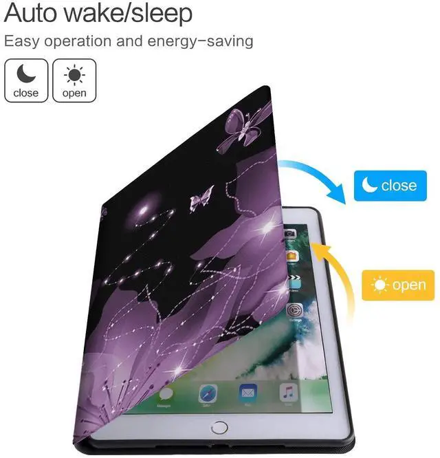 Alt view image 4 of 5 - Case for Kindle Fire 7 Tablet ((9th/7th/5th Generation,2019/2017/2015 Released),PU Leather Fold Standing Shell Multiple Angles Cover with Auto Wake/Sleep,Purple Flower