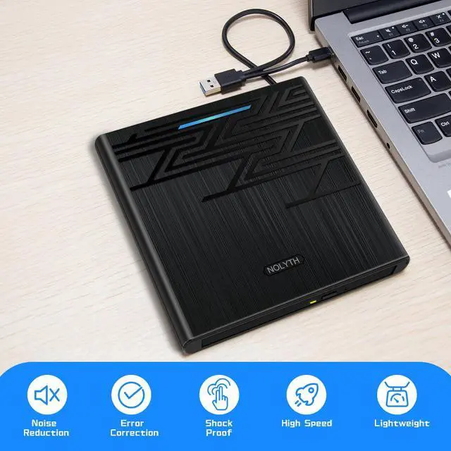 Alt view image 4 of 5 - NOLYTH External DVD Drive for Mac, USB CD ROM Burner External Drive for Laptop with 3.5mm Audio SD TF Slot, Portable Optical Disk Drive DVD Player SuperDrive for PC Apple Windows Desktop