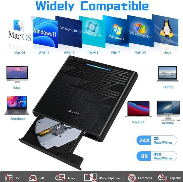 Alt view image 5 of 5 - NOLYTH External DVD Drive for Mac, USB CD ROM Burner External Drive for Laptop with 3.5mm Audio SD TF Slot, Portable Optical Disk Drive DVD Player SuperDrive for PC Apple Windows Desktop