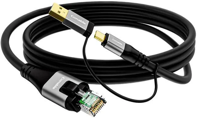 Main image of USB to Ethernet Cable 8 FT, USB-C & USB-A Port Two in One, USB C to RJ45 Network Adapter, Gigabit High Speed, Directly Connected, Thunderbolt 4/3 Compatible with PCs, Laptops, Tablets, Smartphones