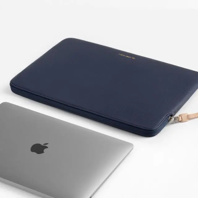 Alt view image 5 of 5 - Comfyable Leather Laptop Sleeve Compatible with 16 Inch MacBook Pro M4 2024 & 15 Inch MacBook Air M4 M3 M2 2025, Blue