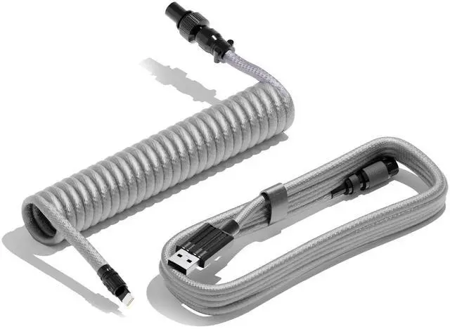 Main image of Deskr Coiled Keyboard Cable - USB C Cable for Gaming Keyboard | Double-Sleeved Mechanical Keyboard Cable - Detachable Metal Connectors Coiled Cable - Type A & USB Type C Cable (Grey) 6ft