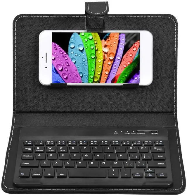 Main image of Cuifati Bluetooth Keyboard & Case,2 in 1 Stylish Folio Stand case Cover + Detachable 3.0 Bluetooth Keyboard,for 4.5"-6.8" Android, and iOS Phones(Black)