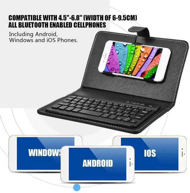Alt view image 2 of 5 - Cuifati Bluetooth Keyboard & Case,2 in 1 Stylish Folio Stand case Cover + Detachable 3.0 Bluetooth Keyboard,for 4.5"-6.8" Android, and iOS Phones(Black)
