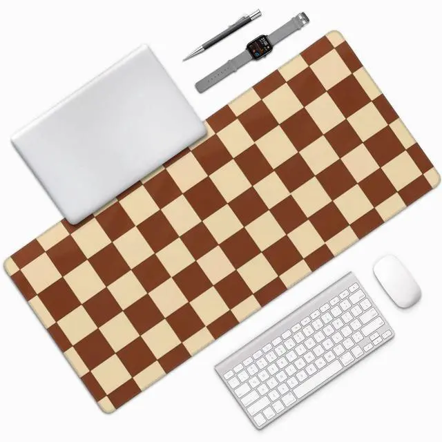 Alt view image 2 of 5 - DJYQBFA Brown Beige Checkered Mouse Pad Large Desk Mat for Keyboard and Mouse Non-Slip Gaming Mousepad Office Desk Accessories for Computer 35.4x15.7Inch