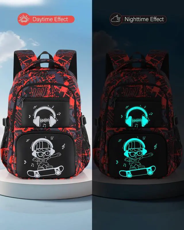 Alt view image 2 of 5 - DIMPORY School Backpack for Boys Backpacks for Kids Camo Bookbag Teens Middle School Bags Waterproof Travel Backpack-Red