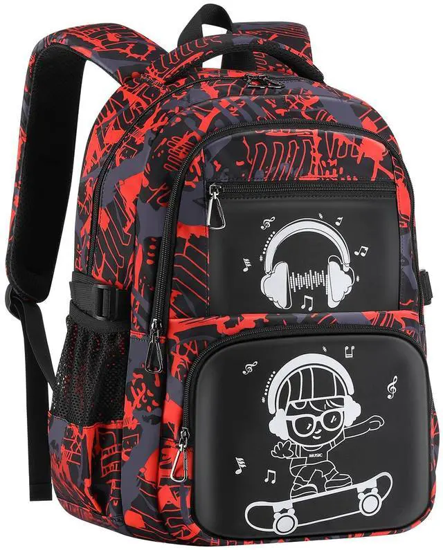 Main image of DIMPORY School Backpack for Boys Backpacks for Kids Camo Bookbag Teens Middle School Bags Waterproof Travel Backpack-Red