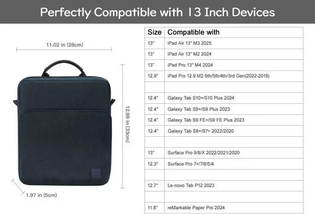 Alt view image 2 of 5 - Dadanism 13 Inch Tablet Sleeve Shoulder Bag with Handle for iPad Pro 13" M4 2024, iPad Air 13", iPad Pro 12.9", Galaxy Tab S10+ Plus/S9 FE+/S9+ Plus 12.4", Remarkable Paper Pro 11.8", Indigo