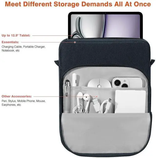 Alt view image 3 of 5 - Dadanism 13 Inch Tablet Sleeve Shoulder Bag with Handle for iPad Pro 13" M4 2024, iPad Air 13", iPad Pro 12.9", Galaxy Tab S10+ Plus/S9 FE+/S9+ Plus 12.4", Remarkable Paper Pro 11.8", Indigo