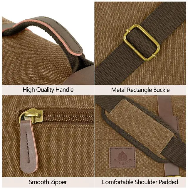 Alt view image 5 of 5 - densata Messenger Bag for Men,15.6 Inch Laptop Bag, Vintage Water-resistant Waxed Canvas Satchel Bags, Leather Briefcase for School Work Travel (Brown)