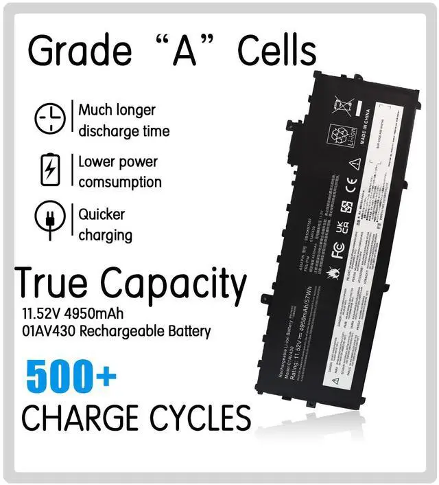 Alt view image 2 of 5 - King EBOYEE 01AV430 SB10K97587 57WH Laptop Battery Replacement for ThinkPad X1 Carbon 5th Gen 2017 6th Gen 2018 Series 01AV431 SB10K97588 SB10K97587 01AV494 SB10K97586 01AV429 SB10K97586 11.52V 4Cell