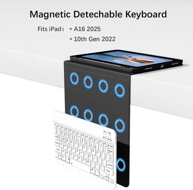 Alt view image 3 of 5 - Divufus Keyboard Case for iPad 11th Generation (A16) 2025, for iPad 10th Generation 2022 [Magnetic Detachable Wireless Keyboard][Support 3 System] Folio Case with Pencil Holder, Navy Blue