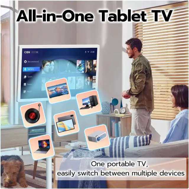 Alt view image 2 of 5 - Dhiedas 27-Inch Portable Rolling TV, 1080P Smart Portable Wireless Touch Screen TV on Wheels with 8G RAM+128G Storage, 13MP HD Camera, Dua Speakers, Larger Battery Up to 10hr, 60Hz Refresh Rate