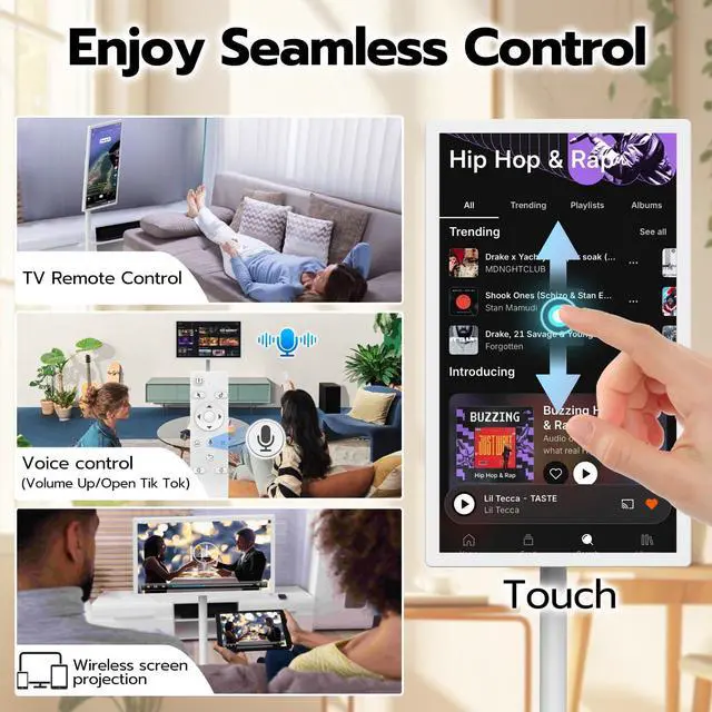 Alt view image 5 of 5 - Dhiedas 27-Inch Portable Rolling TV, 1080P Smart Portable Wireless Touch Screen TV on Wheels with 8G RAM+128G Storage, 13MP HD Camera, Dua Speakers, Larger Battery Up to 10hr, 60Hz Refresh Rate