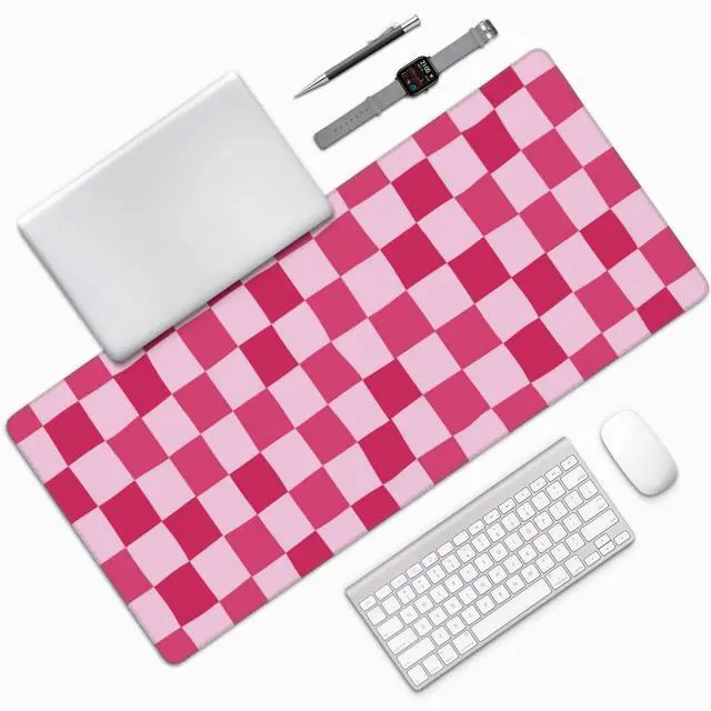 Alt view image 2 of 5 - DJYQBFA Pink Purple Checkerboard Mouse Pad Large Desk Mat for Keyboard and Mouse Non-Slip Gaming Mousepad Office Desk Accessories for Computer 35.4x15.7Inch