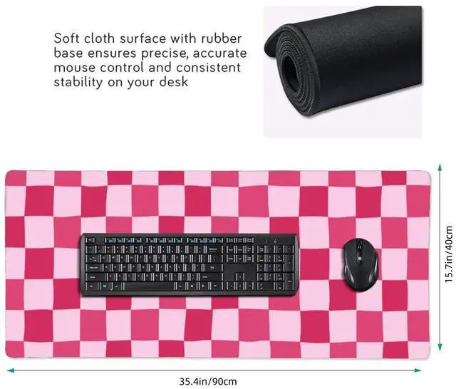 Alt view image 5 of 5 - DJYQBFA Pink Purple Checkerboard Mouse Pad Large Desk Mat for Keyboard and Mouse Non-Slip Gaming Mousepad Office Desk Accessories for Computer 35.4x15.7Inch