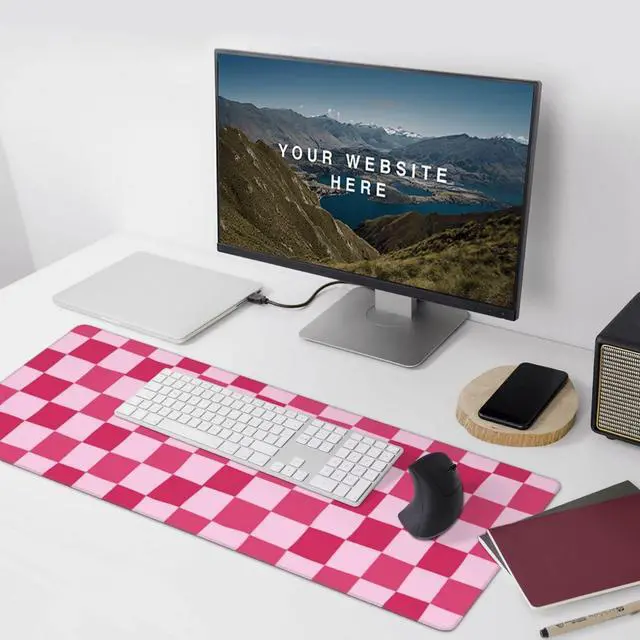 Alt view image 4 of 5 - DJYQBFA Pink Purple Checkerboard Mouse Pad Large Desk Mat for Keyboard and Mouse Non-Slip Gaming Mousepad Office Desk Accessories for Computer 35.4x15.7Inch