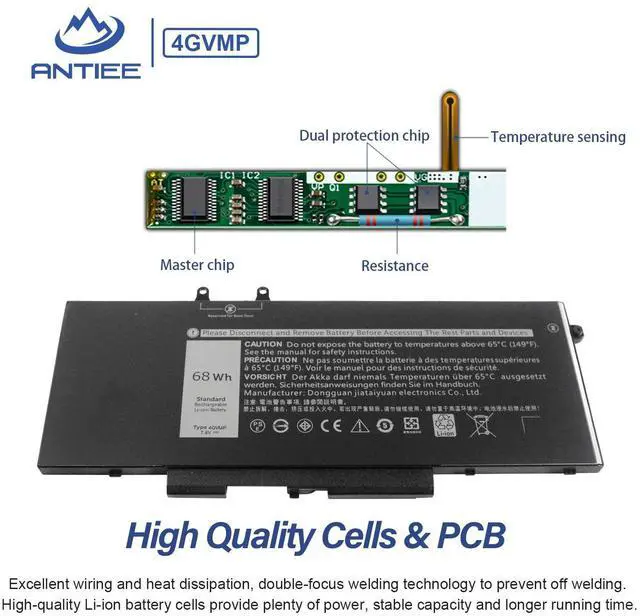 Alt view image 4 of 5 - 4GVMP 68Wh Laptop Battery Replacement for Dell Latitude 5400 5500 Precision 3540 3550 Inspiron 7590/7591/7791 2-in-1 P84F P84F001 P42E P42E001 P80F001 P98G001 RF7WM X77XY C5GV2 1V1XF R8D7N 7.6V 4-Cell