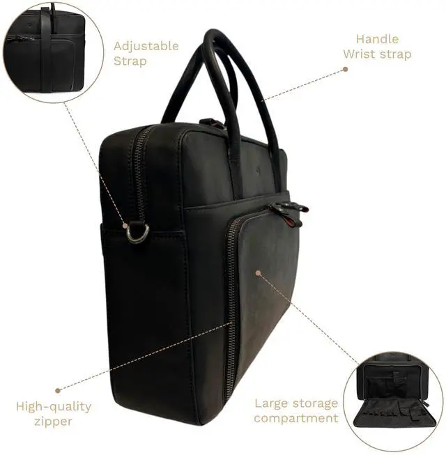 Alt view image 5 of 5 - DONBOLSO Thicker Nizza Vintage Black Laptop Sleeve Bag, Fits 14 inch Laptop or Notebooks - Removable Shoulder Strap - 1pc