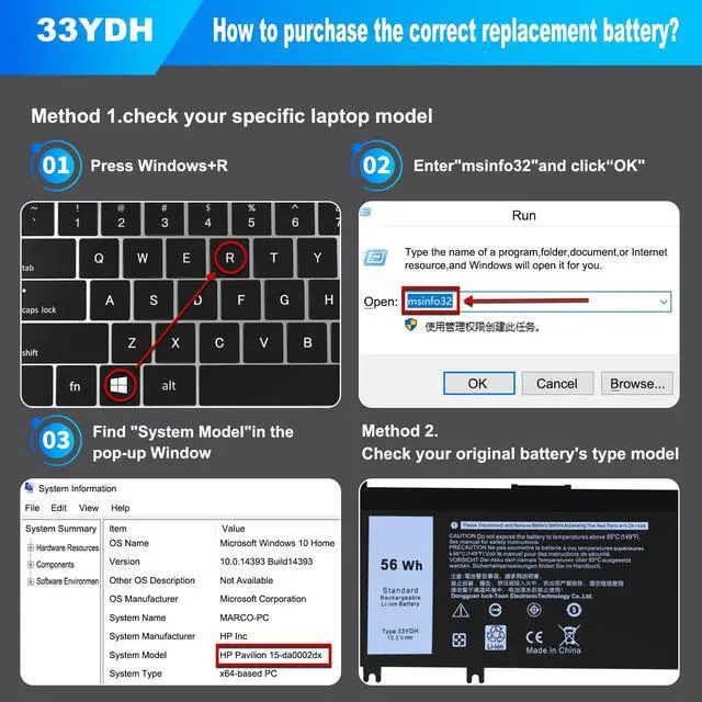Alt view image 3 of 5 - 33YDH 56Wh Replacement Laptop Battery for Dell Inspiron 17 7000 7773 7778 7779 7786 15 7577 3579 3779 5587 7588 G3 G7 G5 Latitude 3779 3579 3380 3490 3580 5587 3590 7588 PVHT1 P30E P30E001 81PF3 99NF2
