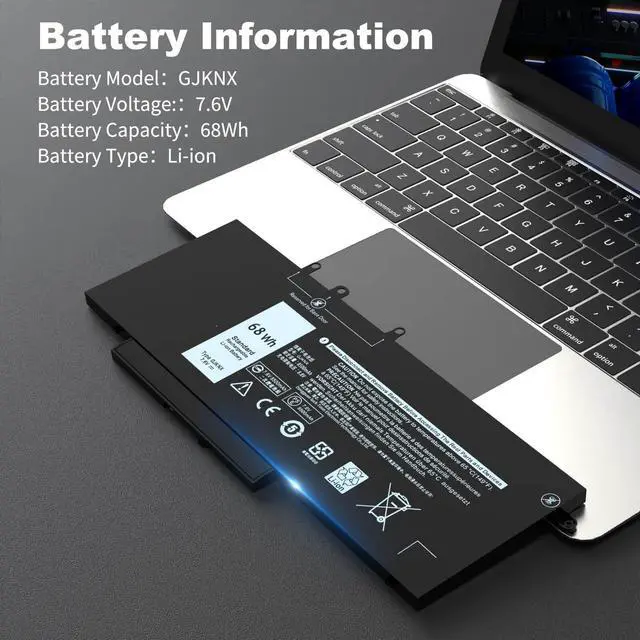 Alt view image 2 of 5 - 68Wh GJKNX Laptop Battery Replacement for Dell Latitude 5480 5490 5580 5590 5491 5280 5495 5591 5288 5488 5290 E5480 E5580 E5490 E5590 Precision 3520 3530 7.6V 5YHR4 451-BBZG GD1JP DY9NT 0GD1JP