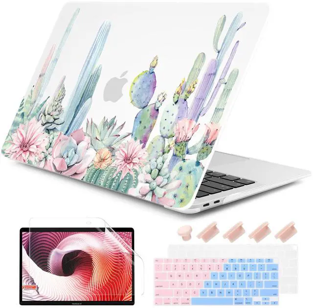 Main image of DONGKE Compatible with MacBook Air 13 inch Case 2021 2020 2019 2018 Release A2337 M1 A2179 A1932 with Retina Display & Touch ID, Plastic Hard Shell & Keyboard Cover - Watercolor Cactus