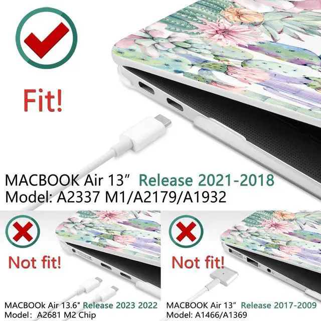 Alt view image 2 of 5 - DONGKE Compatible with MacBook Air 13 inch Case 2021 2020 2019 2018 Release A2337 M1 A2179 A1932 with Retina Display & Touch ID, Plastic Hard Shell & Keyboard Cover - Watercolor Cactus