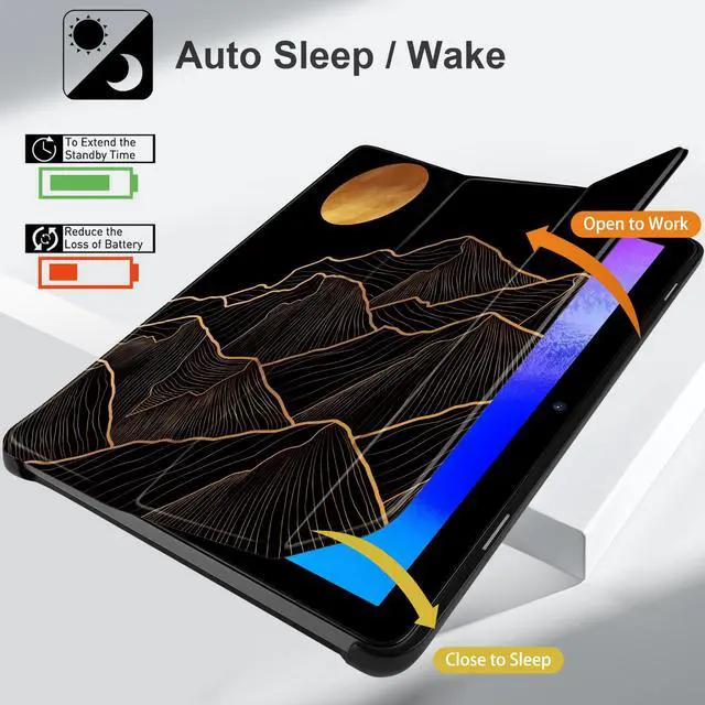 Alt view image 3 of 5 - DONGKE Case for All-New  Fire HD 10 Tablet 10.1" (13th Generation, 2023 Release), Trifold Stand + Auto Wake/Sleep + Ultra Lightweight Slim Shell Stand Cover, Abstract Mountain